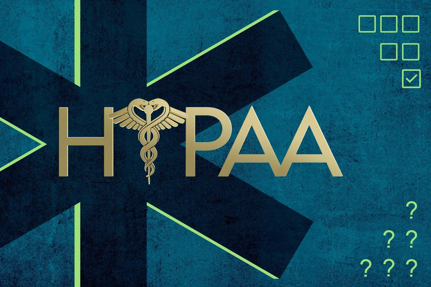 A blue and black illustration of a medical cross with the words "HIPAA" emblazoned across the front